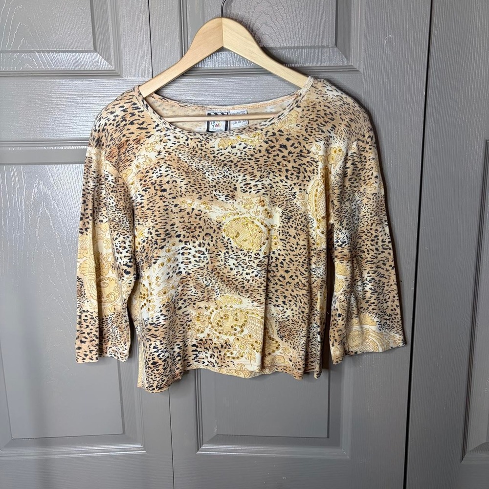 Take Two Clothing Co Womens Leopard Paisley Sequin Top Yellow Y2K Large